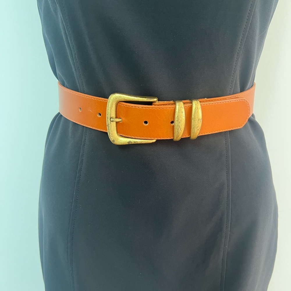 Light brown Leather Waist Belt with Antiqued Gold Buckle